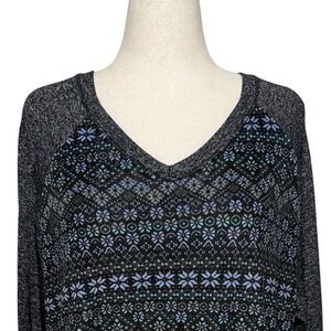 Cuddle Duds Top Women 3X Black Blue Nordic Fair Isle Long Sleeve Snowflake Cozy